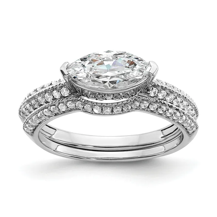Goldia Rings 100ct CZ Solid Real 14k White East West 1ct Marquise Eng Dia Ring