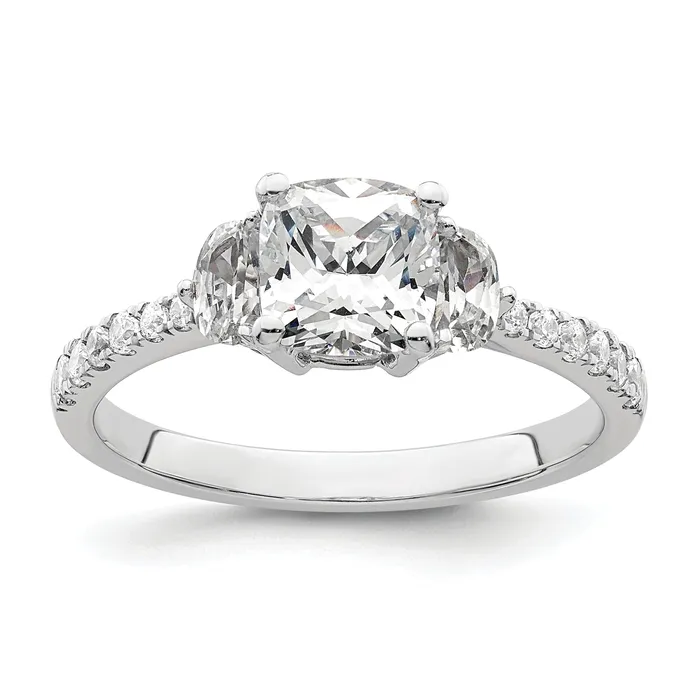 Goldia Rings 100ct CZ Solid Real 14k White Polish 3 Stone Half MoonCushion Dia Ring Goldia Rings 100ct CZ Solid Real 14k White Polish 3 Stone Half MoonCushion Dia Ring