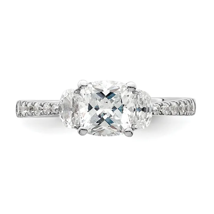 Goldia Rings 100ct CZ Solid Real 14k White Polish 3 Stone Half MoonCushion Dia Ring