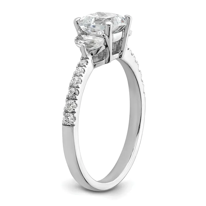 Goldia Rings 100ct CZ Solid Real 14k White Polish 3 Stone Half MoonCushion Dia Ring