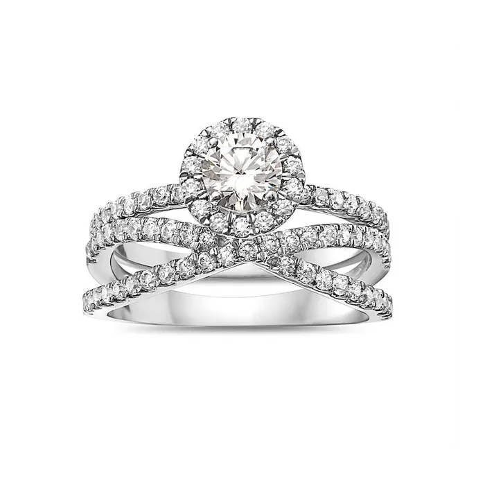 Goldia Rings 133 CT TW Natural Diamond Frame CrissCross Bridal Engagement Ring Set in Solid 14K White Gold Goldia Rings 133 CT TW Natural Diamond Frame CrissCross Bridal Engagement Ring Set in Solid 14K White Gold