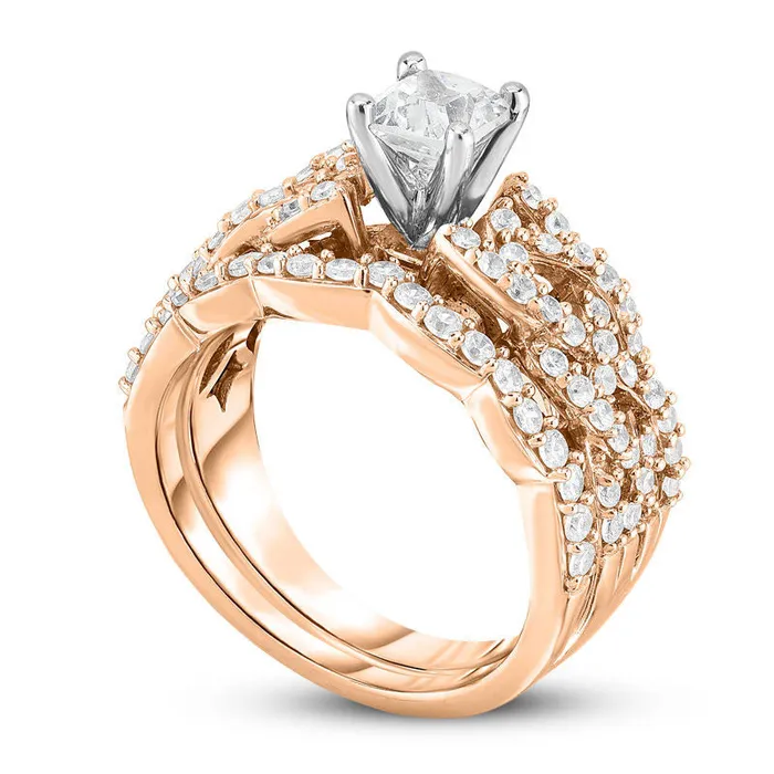 Goldia Rings 133 CT TW PrincessCut Natural Diamond Braid Shank Bridal Engagement Ring Set in Solid 14K Rose Gold Goldia Rings 133 CT TW PrincessCut Natural Diamond Braid Shank Bridal Engagement Ring Set in Solid 14K Rose Gold