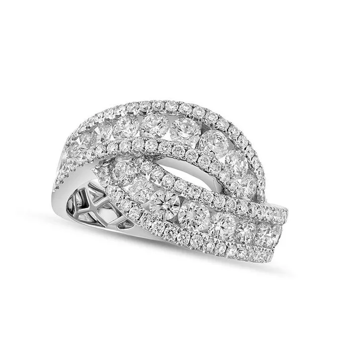 Goldia Rings 188 CT TW Natural Diamond MultiRow Bypass Ring in Solid 18K White Gold Size 65 Goldia Rings 188 CT TW Natural Diamond MultiRow Bypass Ring in Solid 18K White Gold Size 65