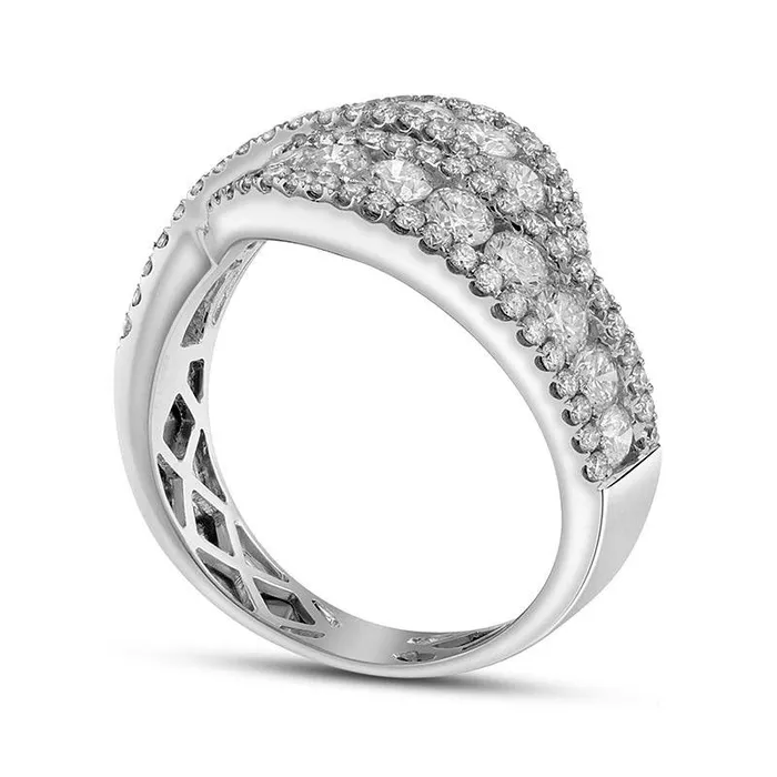 Goldia Rings 188 CT TW Natural Diamond MultiRow Bypass Ring in Solid 18K White Gold Size 65 Goldia Rings 188 CT TW Natural Diamond MultiRow Bypass Ring in Solid 18K White Gold Size 65