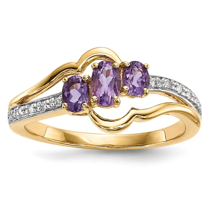 Goldia Rings 14K Gold w Amethyst u0026 Real Diamond Polished Ring