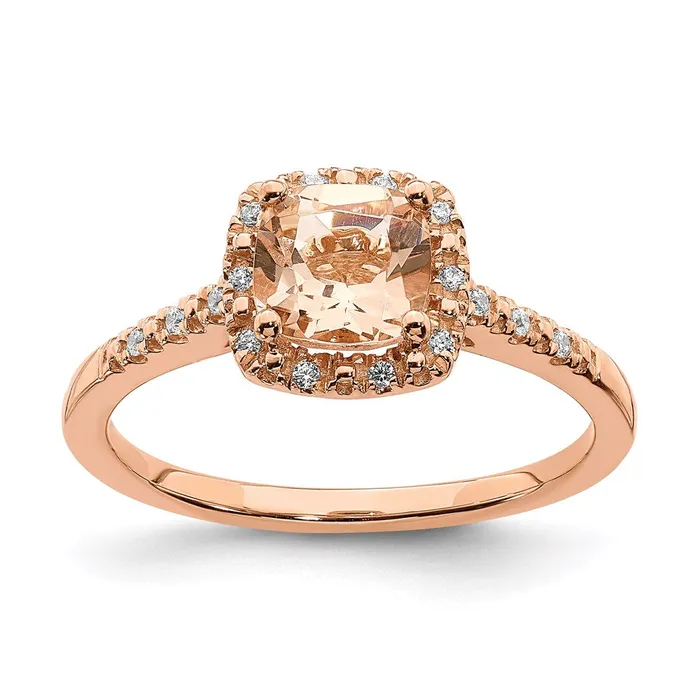 Goldia Rings 14k Rose Gold Morganite Real Diamond Halo Engagement Ring Goldia Rings 14k Rose Gold Morganite Real Diamond Halo Engagement Ring