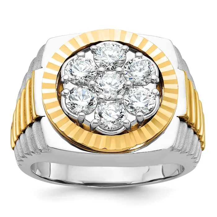 Goldia Rings 14k TwoTone 2 Ct Lab Grown Diamond VSSI G Ribbed Mens Cluster Ring Goldia Rings 14k TwoTone 2 Ct Lab Grown Diamond VSSI G Ribbed Mens Cluster Ring