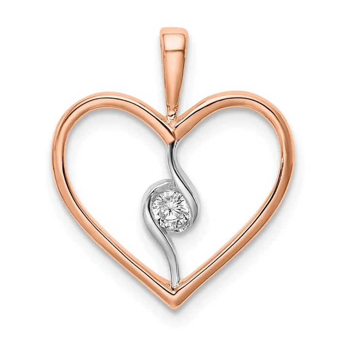 Goldia Rings 14k TwoTone Gold White and Rose Heart Real Diamond Pendant