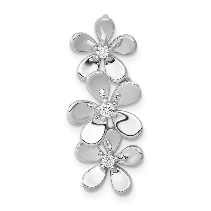 Goldia Rings 14k White Gold 110ct Real Diamond Three Flower Chain Slide