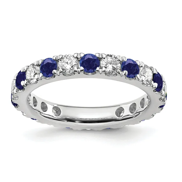 Goldia Rings 14k White Gold 1 Ct Lab Grown Diamond VSSI G and Lab Created Blue Sapphire Eternity Band Ring Goldia Rings 14k White Gold 1 Ct Lab Grown Diamond VSSI G and Lab Created Blue Sapphire Eternity Band Ring