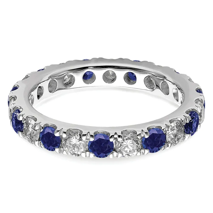Goldia Rings 14k White Gold 1 Ct Lab Grown Diamond VSSI G and Lab Created Blue Sapphire Eternity Band Ring