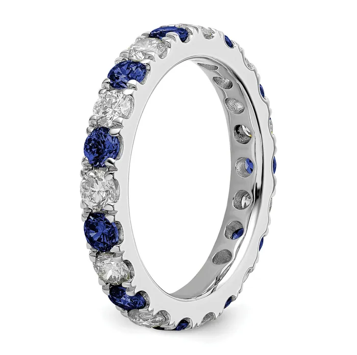Goldia Rings 14k White Gold 1 Ct Lab Grown Diamond VSSI G and Lab Created Blue Sapphire Eternity Band Ring