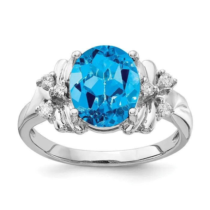 Goldia Rings 14k White Gold 10x8mm Oval Blue Topaz Checker VS Diamond ring Goldia Rings 14k White Gold 10x8mm Oval Blue Topaz Checker VS Diamond ring