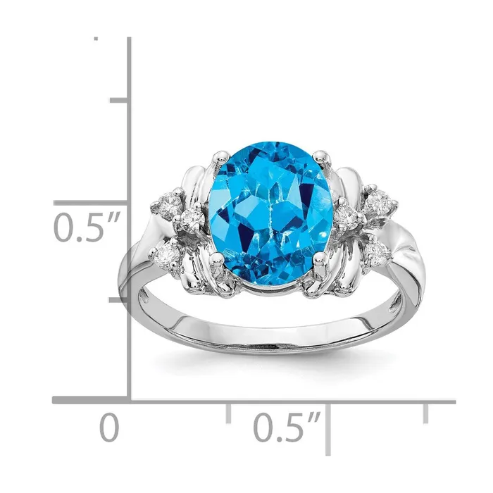 Goldia Rings 14k White Gold 10x8mm Oval Blue Topaz Checker VS Diamond ring