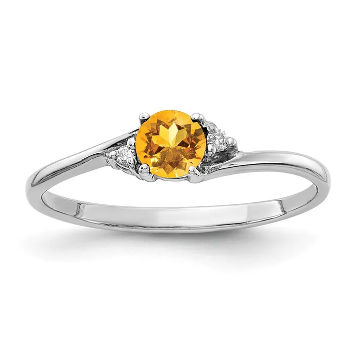 Goldia Rings 14k White Gold 4mm Citrine AAA Diamond ring