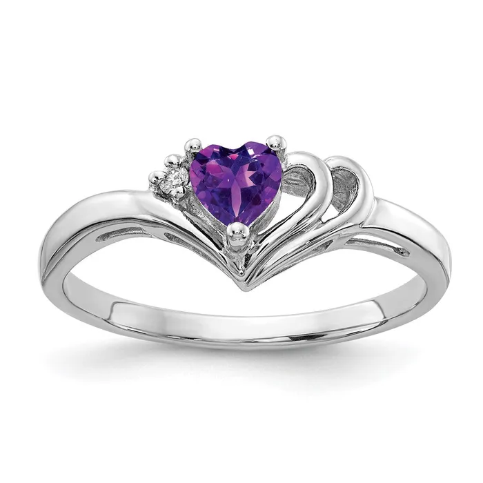Goldia Rings 14k White Gold 4mm Heart Amethyst AA Diamond ring