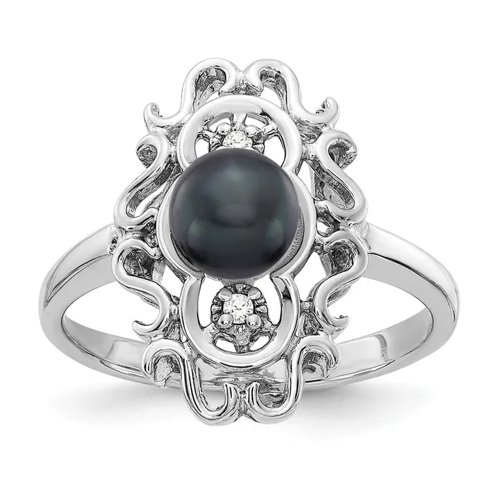 Goldia Rings 14k White Gold 55mm Black FW Cultured Pearl VS Diamond ring Goldia Rings 14k White Gold 55mm Black FW Cultured Pearl VS Diamond ring