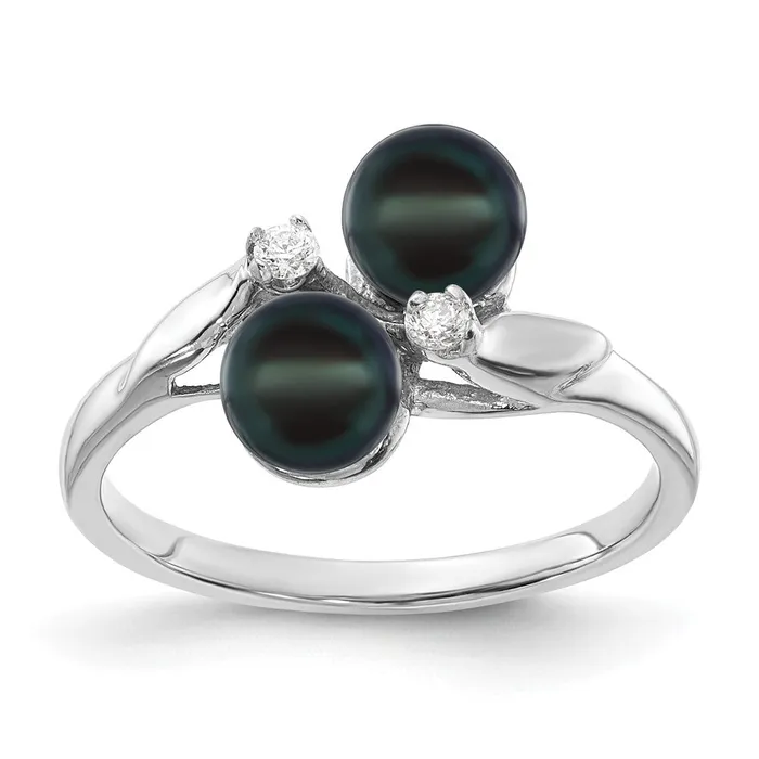 Goldia Rings 14k White Gold 5mm Black FW Cultured Pearl AAA Diamond ring Goldia Rings 14k White Gold 5mm Black FW Cultured Pearl AAA Diamond ring