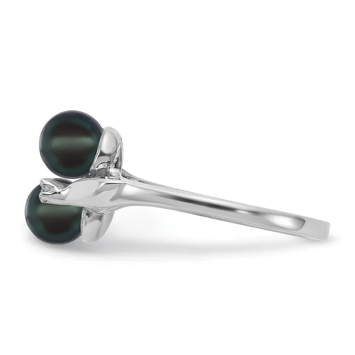 Goldia Rings 14k White Gold 5mm Black FW Cultured Pearl AAA Diamond ring