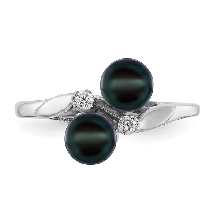Goldia Rings 14k White Gold 5mm Black FW Cultured Pearl AAA Diamond ring