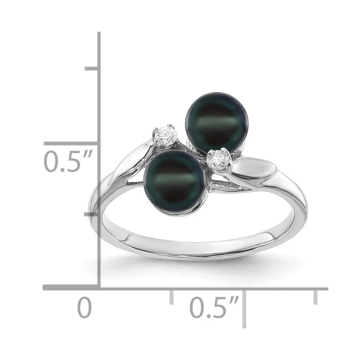 Goldia Rings 14k White Gold 5mm Black FW Cultured Pearl AAA Diamond ring