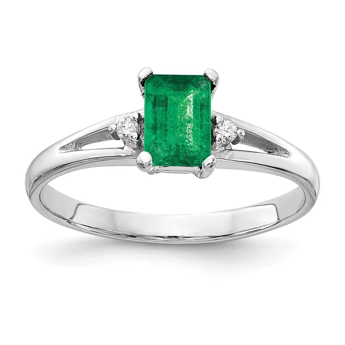 Goldia Rings 14k White Gold 6x4mm Emerald Cut Emerald AA Diamond ring