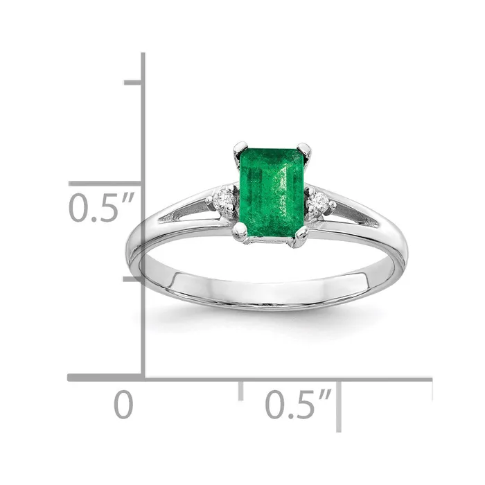 Goldia Rings 14k White Gold 6x4mm Emerald Cut Emerald AA Diamond ring