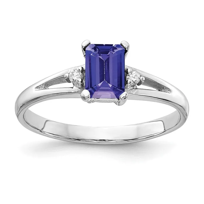 Goldia Rings 14k White Gold 6x4mm Emerald Cut Tanzanite VS Diamond ring