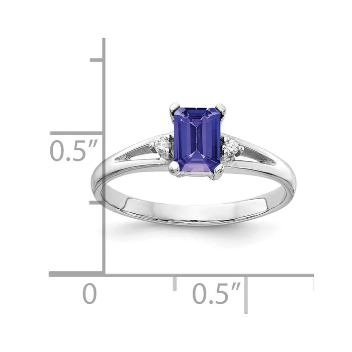 Goldia Rings 14k White Gold 6x4mm Emerald Cut Tanzanite VS Diamond ring