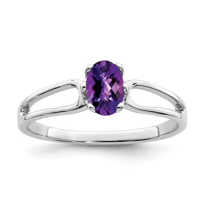 Goldia Rings 14k White Gold 6x4mm Oval Amethyst Checker ring