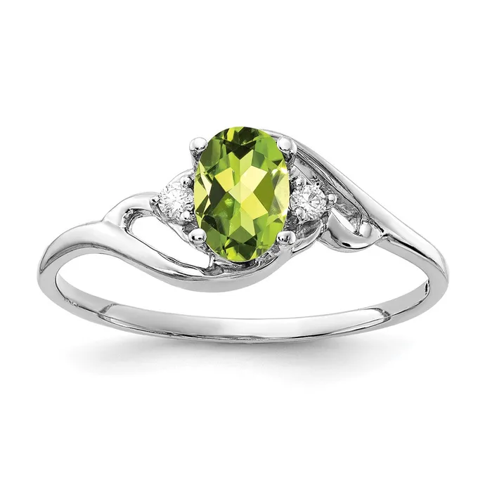 Goldia Rings 14k White Gold 6x4mm Oval Peridot AA Diamond ring