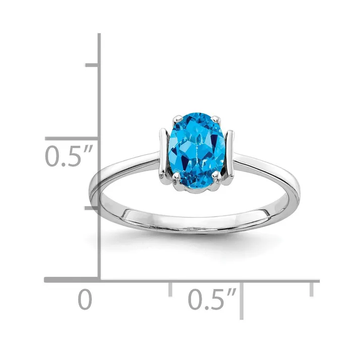 Goldia Rings 14k White Gold 7x5mm Oval Blue Topaz Checker ring