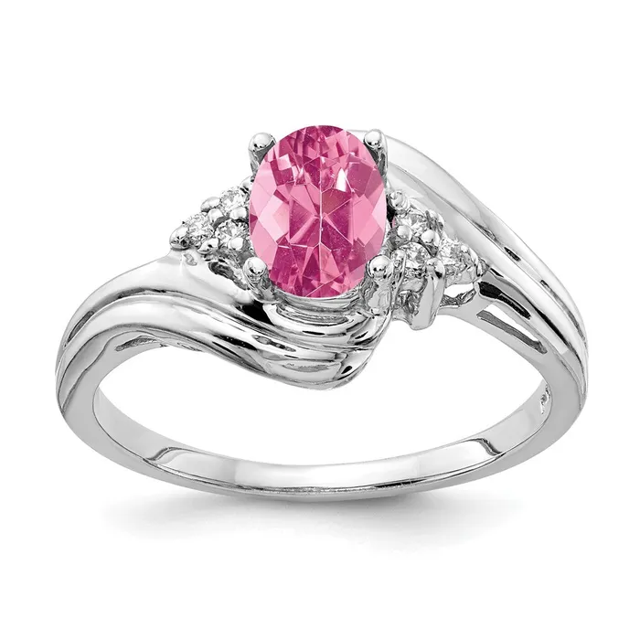 Goldia Rings 14k White Gold 7x5mm Oval Pink Tourmaline VS Diamond ring
