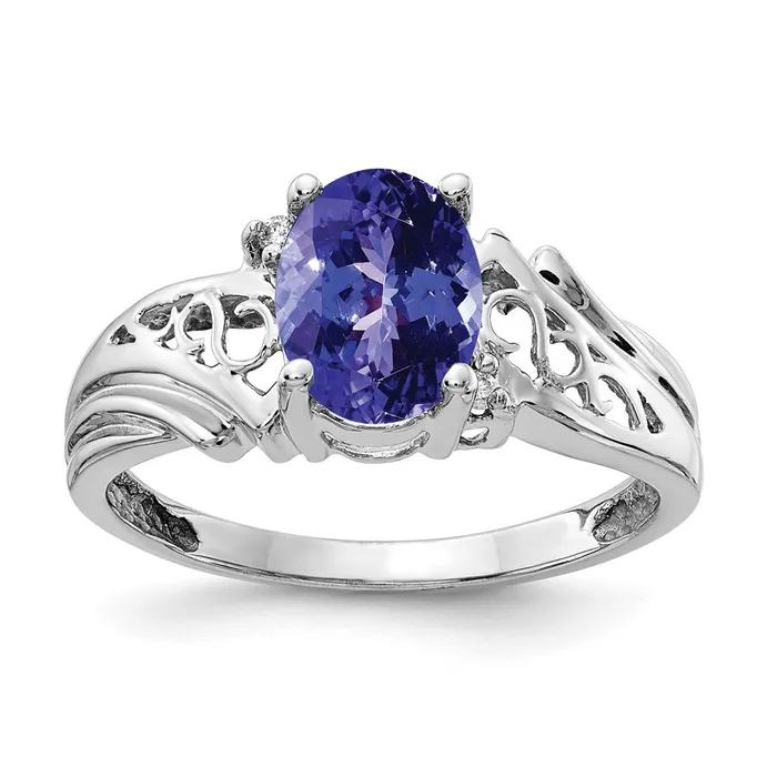 Goldia Rings 14k White Gold 8x6mm Oval Tanzanite A Diamond ring