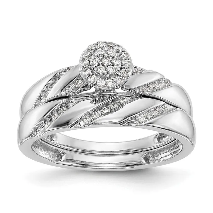 Goldia Rings 14K White Gold Complete Real Diamond Trio Cluster Engagement Ring