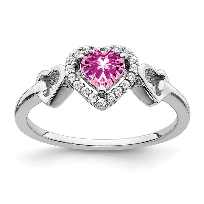 Goldia Rings 14k White Gold Created Pink Sapphire and Real Diamond Heart Ring Goldia Rings 14k White Gold Created Pink Sapphire and Real Diamond Heart Ring