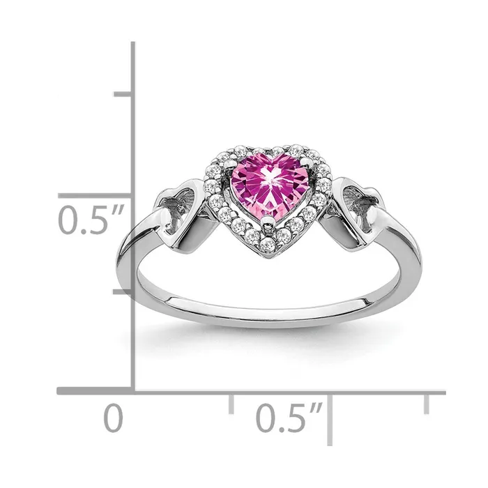 Goldia Rings 14k White Gold Created Pink Sapphire and Real Diamond Heart Ring