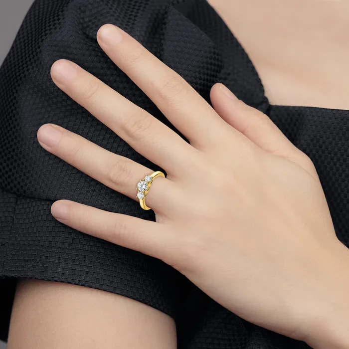 Goldia Rings 14k Yellow Gold 12 Ct Lab Grown Diamond VSSI G 12 Ct Center Round Three Stone Engagement Ring