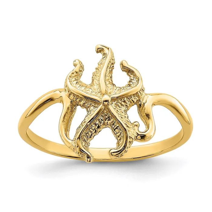 Goldia Rings 14K Yellow Gold 2D Polished Textured Starfish Ring