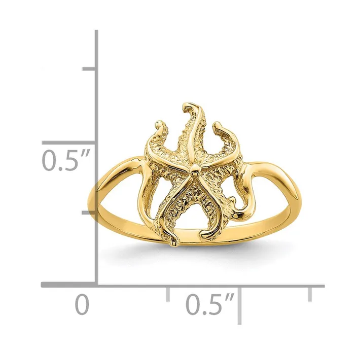 Goldia Rings 14K Yellow Gold 2D Polished Textured Starfish Ring