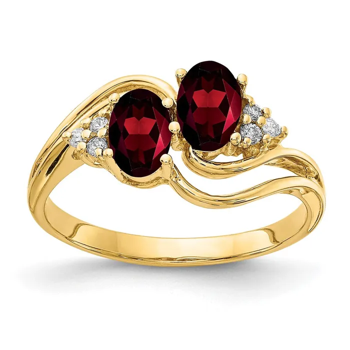 Goldia Rings 14k Yellow Gold 6x4mm Oval Garnet AA Diamond ring