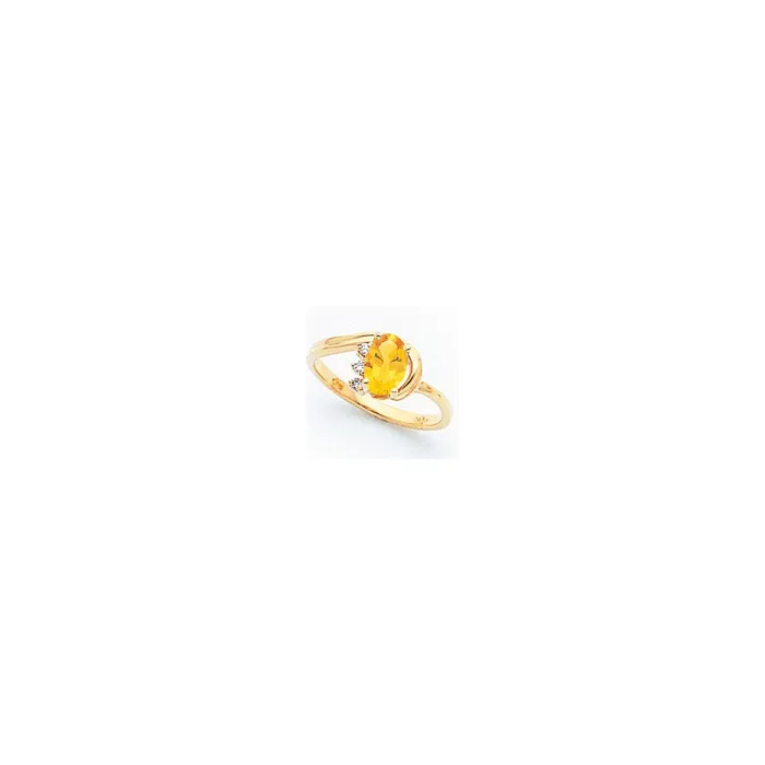 Goldia Rings 14k Yellow Gold 7x5mm Oval Citrine Checker AA Diamond ring