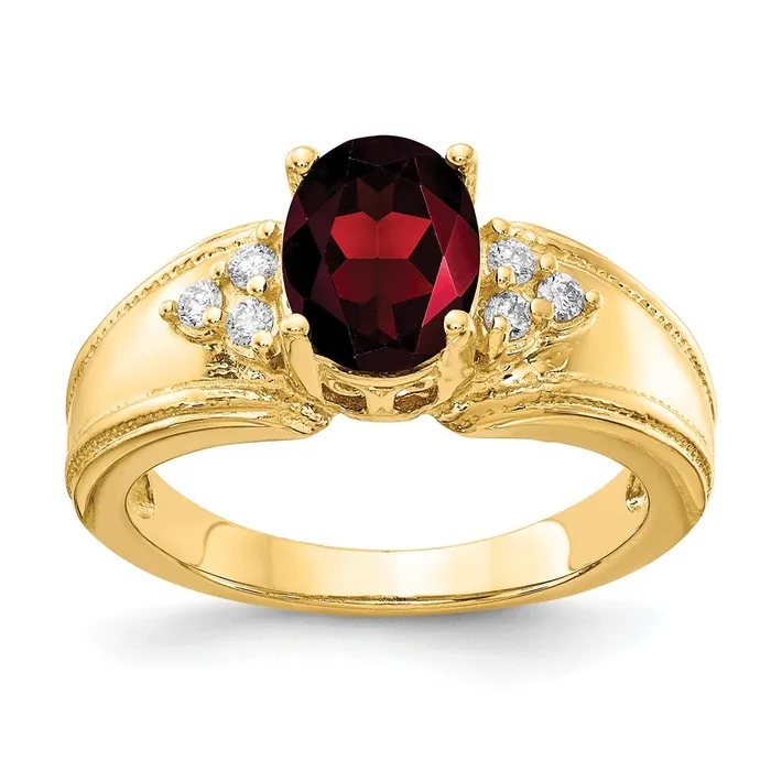 Goldia Rings 14k Yellow Gold 8x6mm Oval Garnet VS Diamond ring