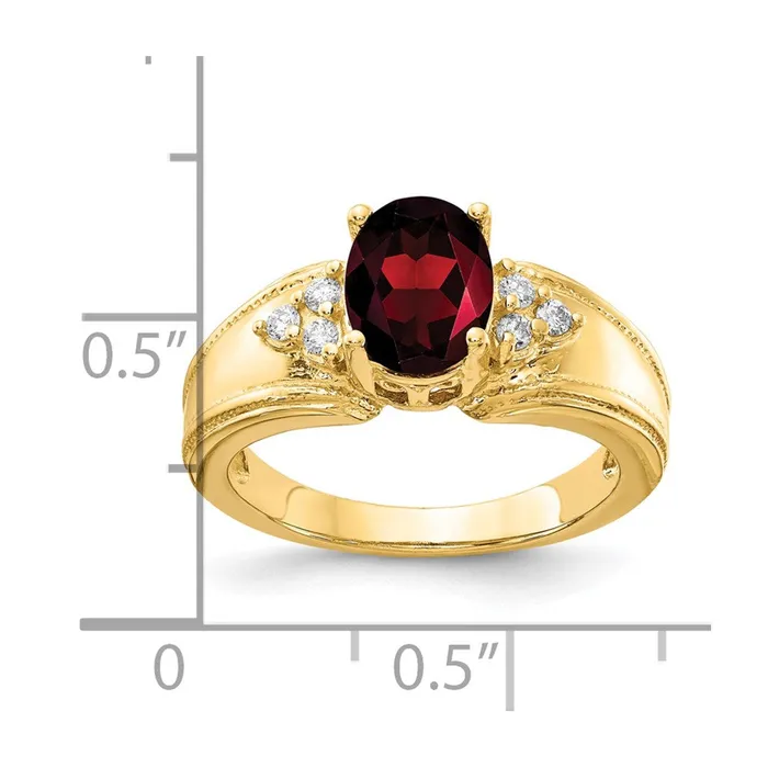 Goldia Rings 14k Yellow Gold 8x6mm Oval Garnet VS Diamond ring