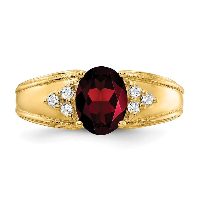 Goldia Rings 14k Yellow Gold 8x6mm Oval Garnet VS Diamond ring