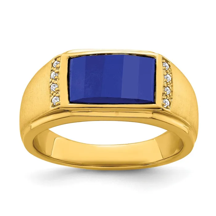Goldia Rings 14K Yellow Gold Created Sapphire and Real Diamond Mens Ring Goldia Rings 14K Yellow Gold Created Sapphire and Real Diamond Mens Ring