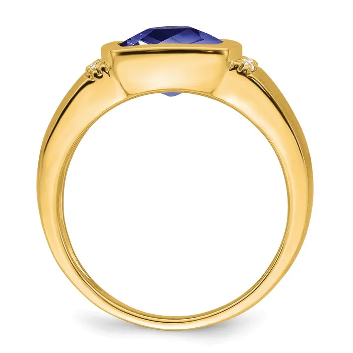 Goldia Rings 14K Yellow Gold Created Sapphire and Real Diamond Mens Ring