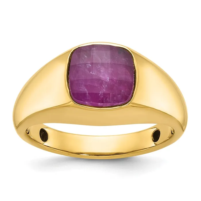 Goldia Rings 14k Yellow Gold Mens Ruby Doublet Stone Complete Ring