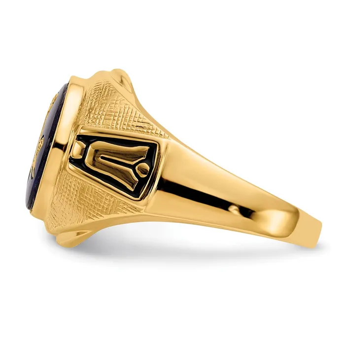 Goldia Rings 14k Yellow Gold Mens Polished Antiqued and Textured with Synthetic Blue Spinel Masonic Ring
