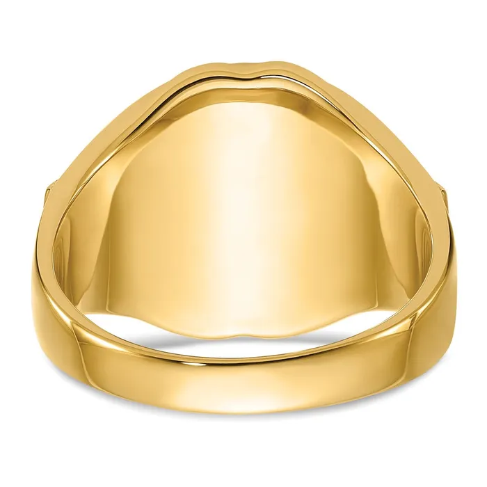 Goldia Rings 14k Yellow Gold Mens Polished Antiqued and Textured with Synthetic Blue Spinel Masonic Ring